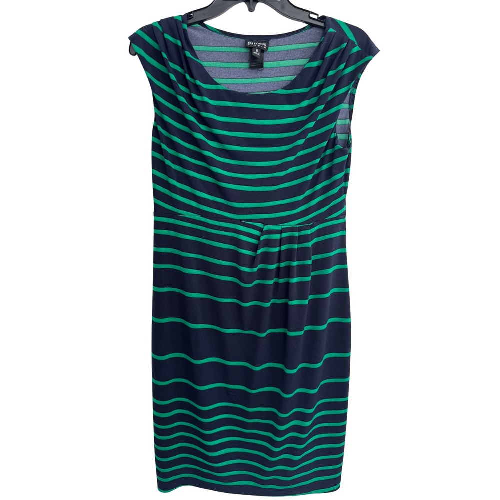 En Focus Studio Women's Green‎ Stripe Cowl Neck Sleeveless Dress
